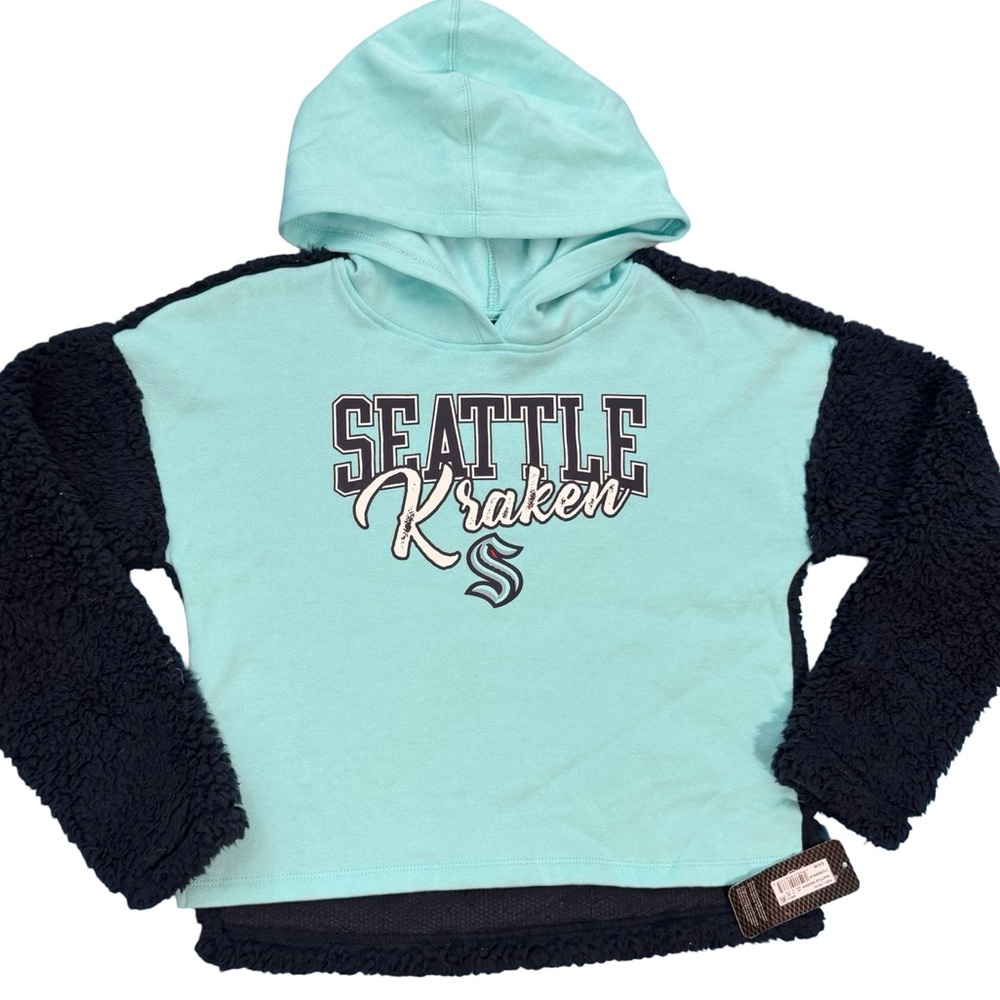 Seattle Kraken NHL Girls Sherpa Fleece Hoodie Navy Aqua Size L (10/12) NWT